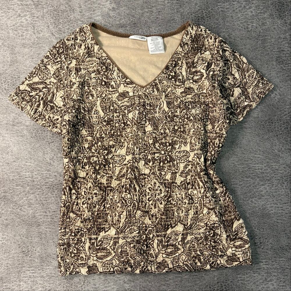 Vintage Brown Ruched Floral Paisley Top